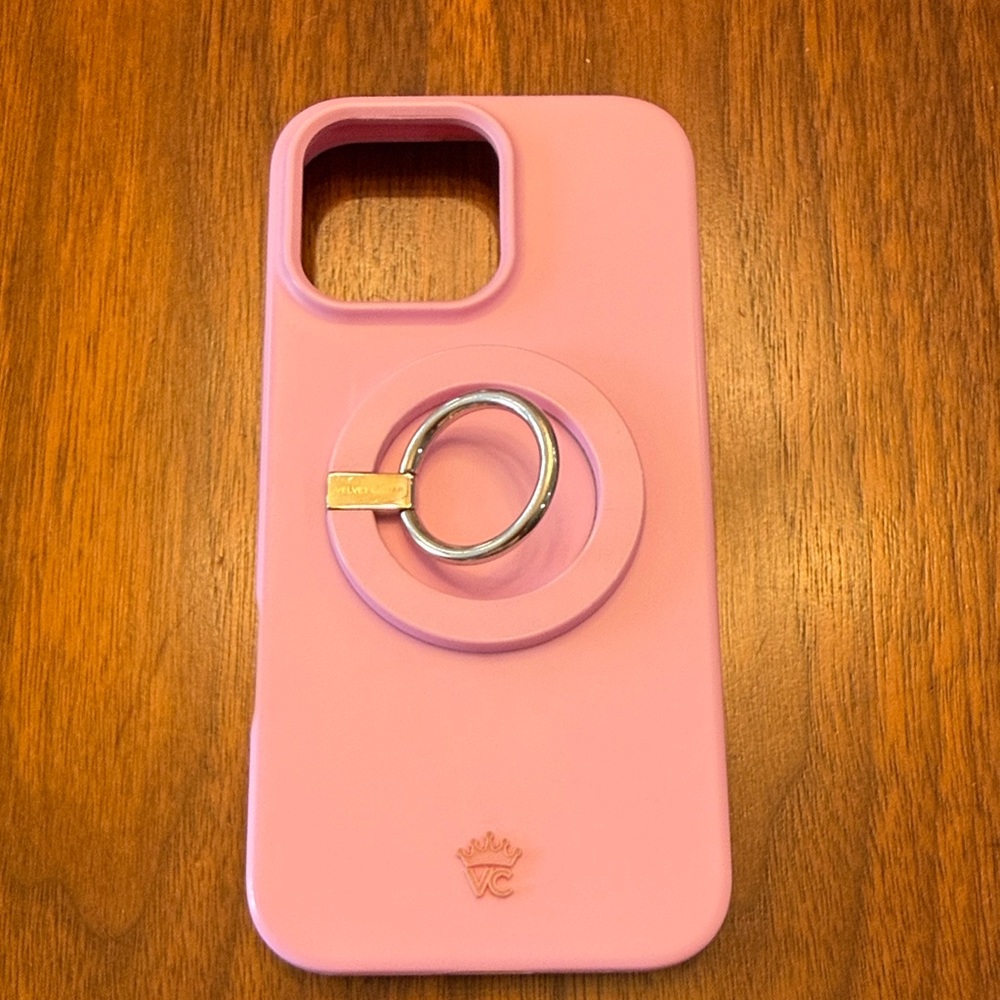 Velvet Cavier Pink MagSafe iPhone 16 pro max case with ring stand